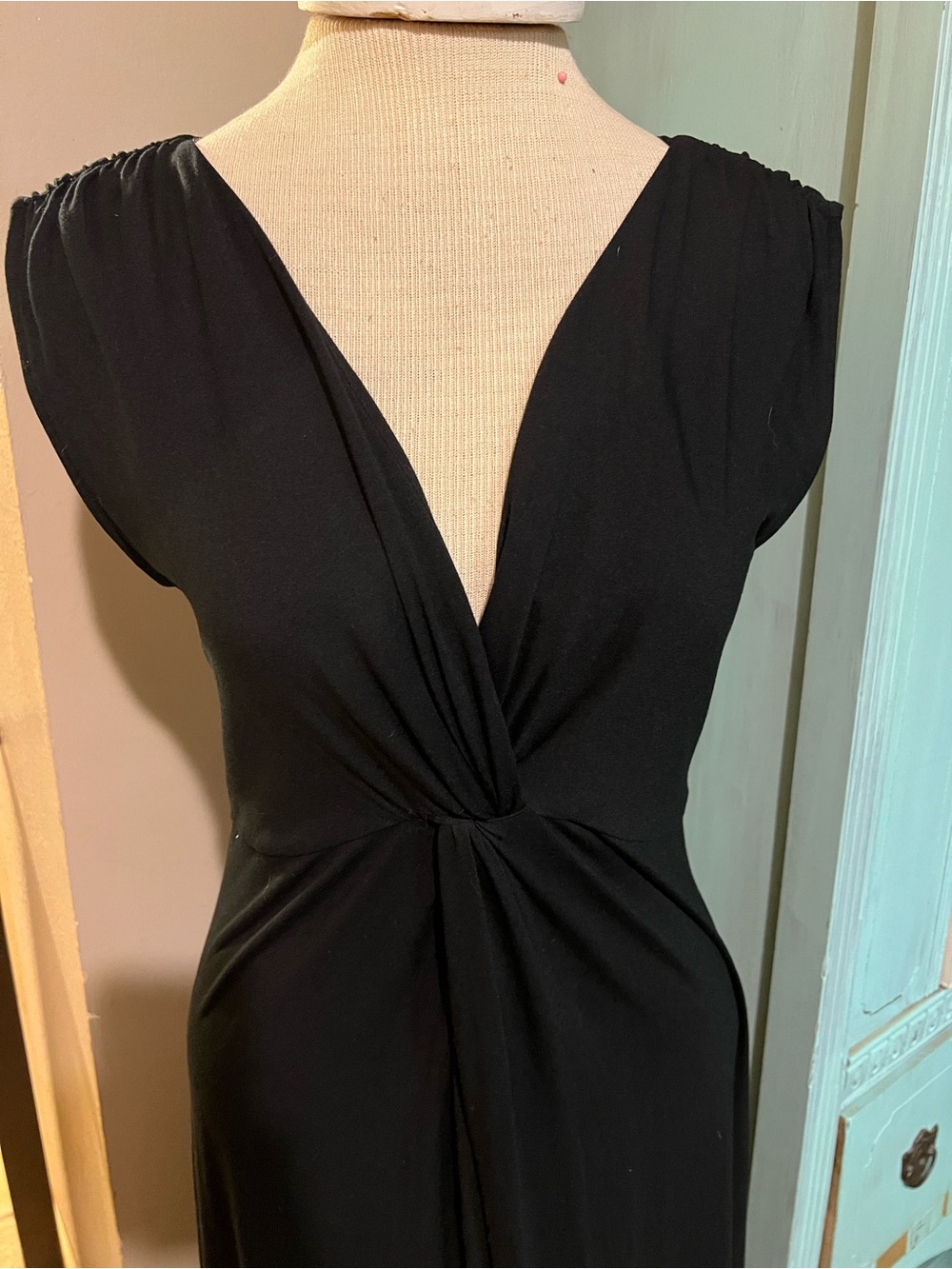 Soma Black Twist Front Deep V Sleeveless Soft Jersey Maxi Lounge Dress Medium M - Picture 3 of 11